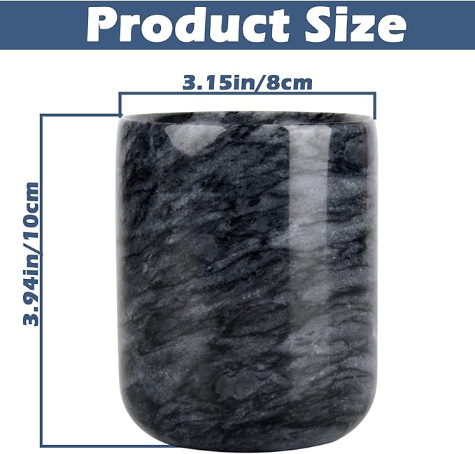 Toothbrush Holder,Handmade Marble Toothbrush Cup,Stone Toothbrush Organizer for Pen Holder,Makeup Brush Cup,Razor Holder,SPA Collection Tumbler First Choice for Home and Hotel(Black)