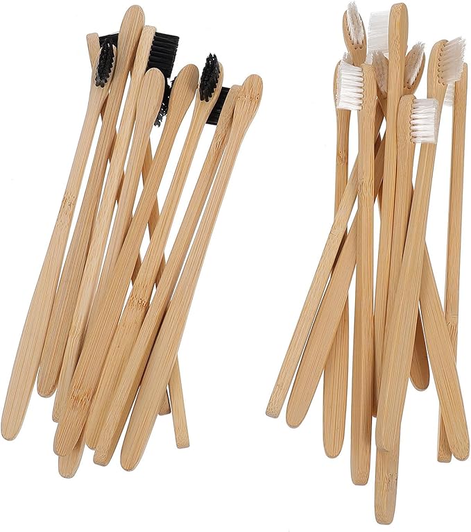 20pcs Toothbrushes Small Head Natural Bristles Lightweight Travel Oral Care for Adults Eco-Friendly Black White