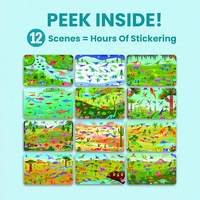 Cupkin Dinosaur Sticker Book Activity for Kids, Toddler Airplane Travel Essentials, 500+ Dino Stickers for Kids + 12 Scenes + 12 Coloring Book Pages, Dinosaur Lover Gift, Crafts Ages 2-8