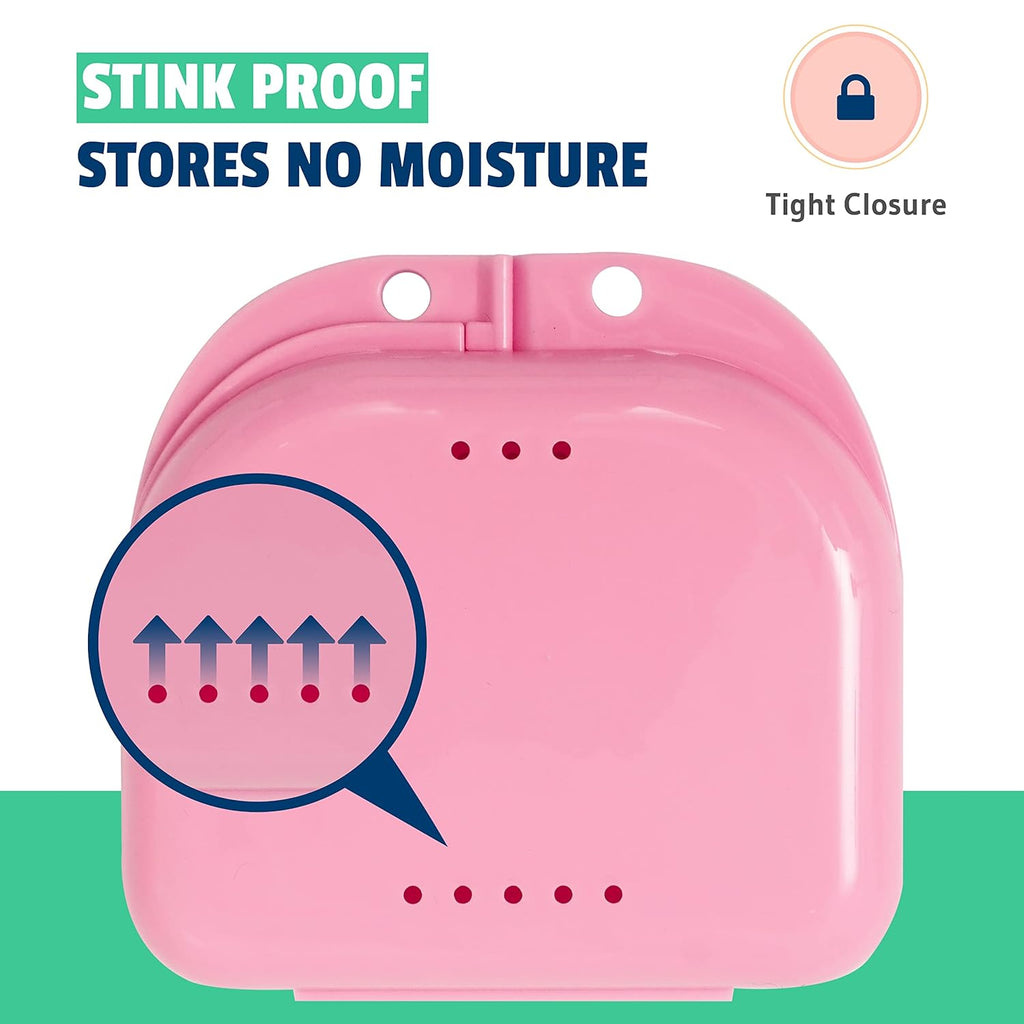 Pink Retainer Case - Pack of 2 - Odorless Mouth Guard Case - Retainer Holder - Ventilated, Durable & Hygienic Cases for Travel, Carrying and Protecting Braces, Partial Dentures & Aligners