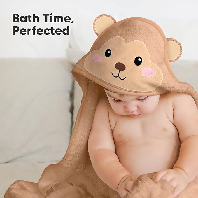 KeaBabies Hooded Baby Towel for Newborn - Viscose Derived from Bamboo Large Baby Bath Towels with Hood for Boys, Girls, Toddler, Extra Absorbent & Soft Newborn Bath Essentials (Monkey, Regular)