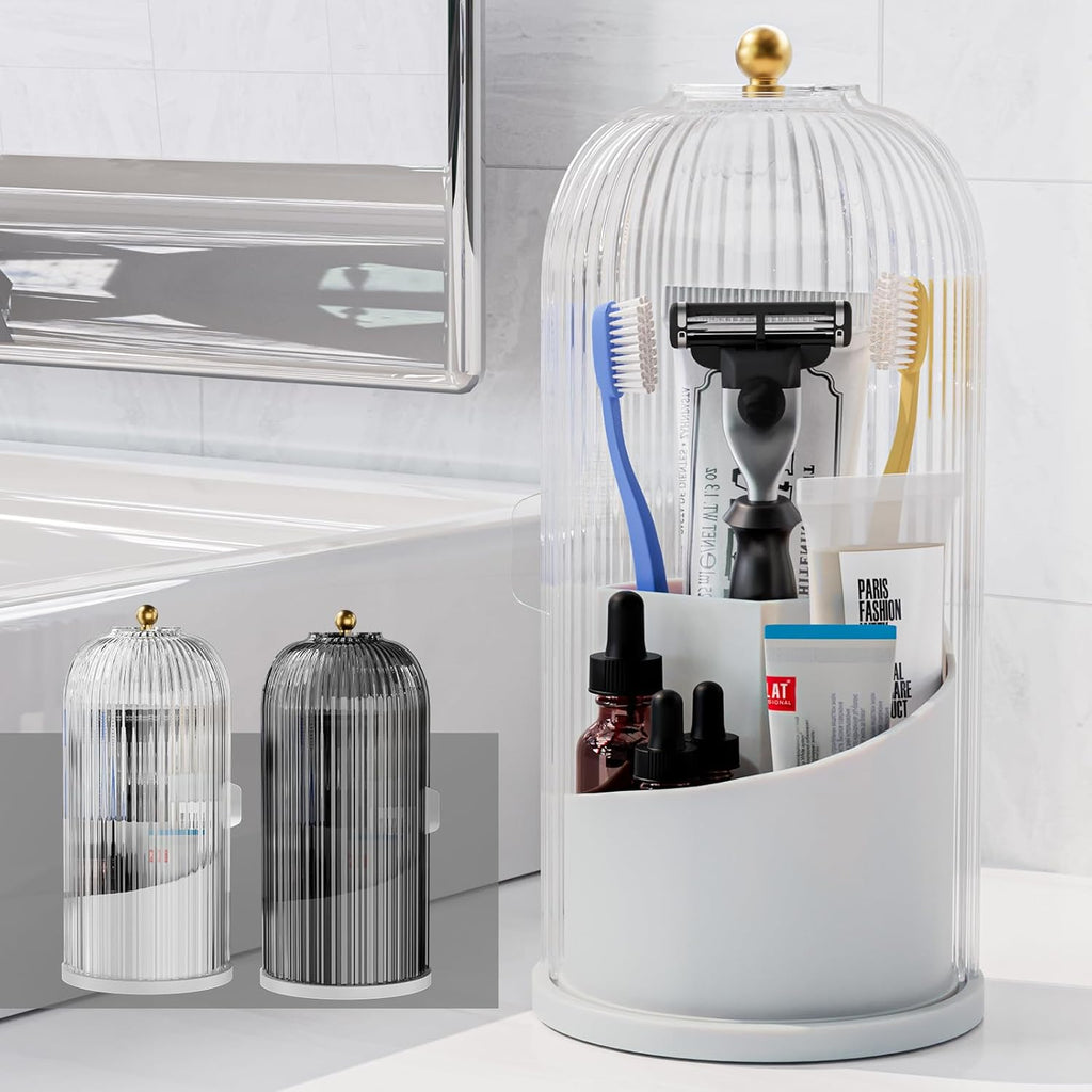 Toothbrush Holders with Sliding Lid for Bathroom Counter Organizer, Tooth Brush Toothpaste Holder for Bathroom Vanity Makeup Brushes Holder-White