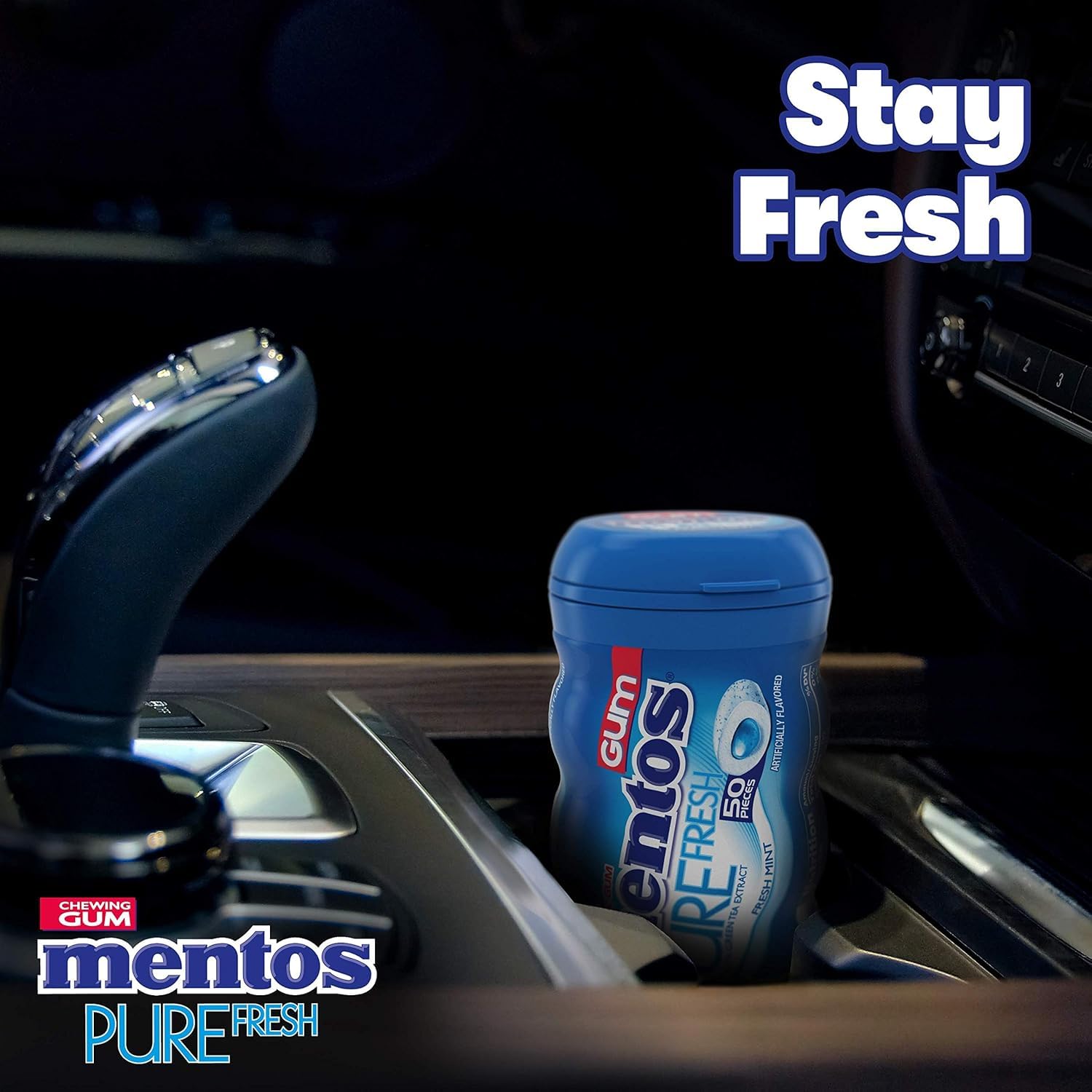 Mentos Pure Fresh Sugar-Free Chewing Gum with Xylitol, Fresh Mint, 50 Piece Bottle (Bulk Pack of 6)