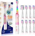 SEAGO Kids Electric Toothbrush with 2 Mins Brushing Timer and 8 Replacement Bursh Heads,Rainbow LED Light Make Brushing Fun, Pink Color Girls Battery Powerd Toothbrush for 4-12 Years Old
