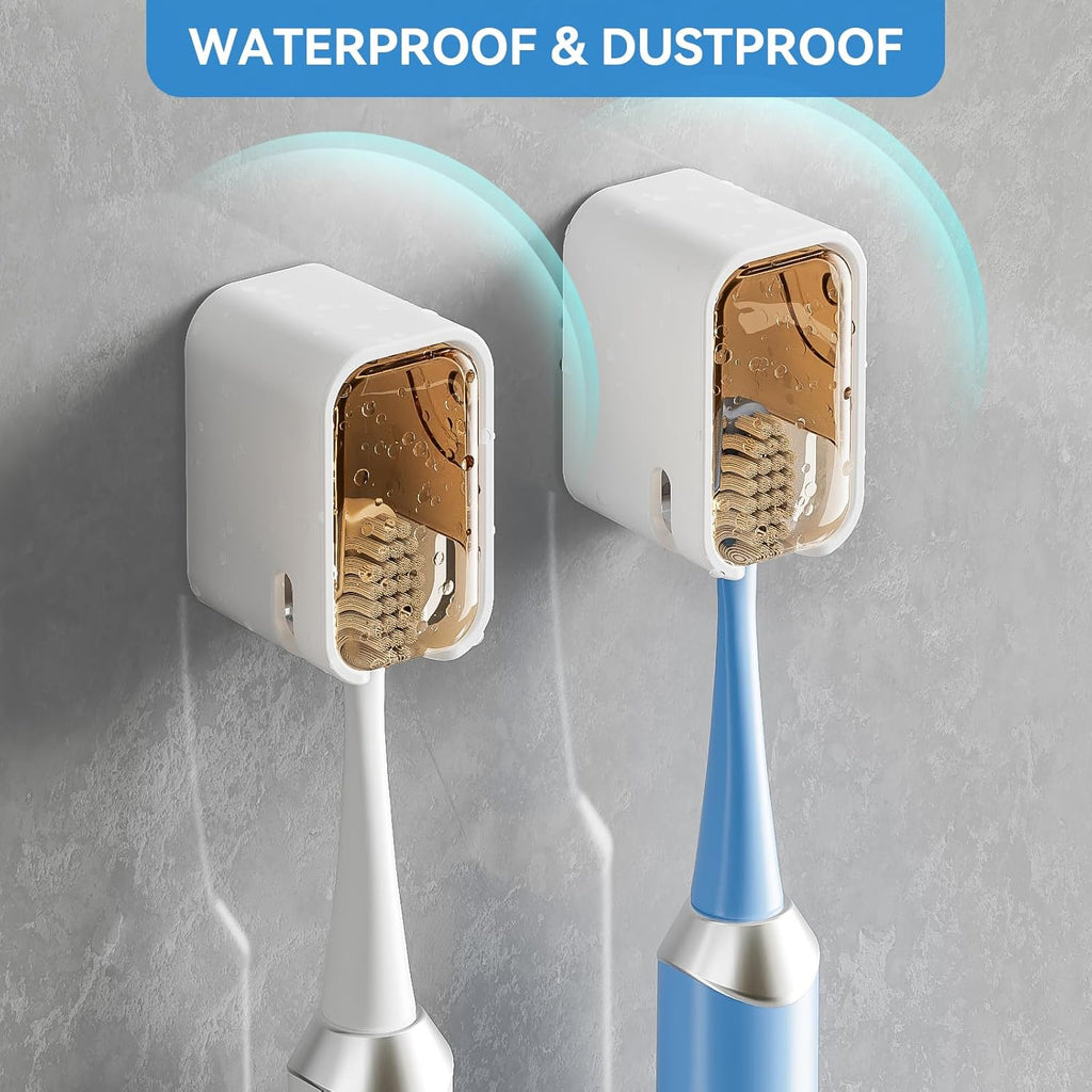 Toothbrush Holders for Bathroom【Innovation Single Slot Design】 2PCS Toothbrush Holder Wall Mounted with Cover for Shower, Single Toothbrush Dispenser Storage Organizer for Family & Travel