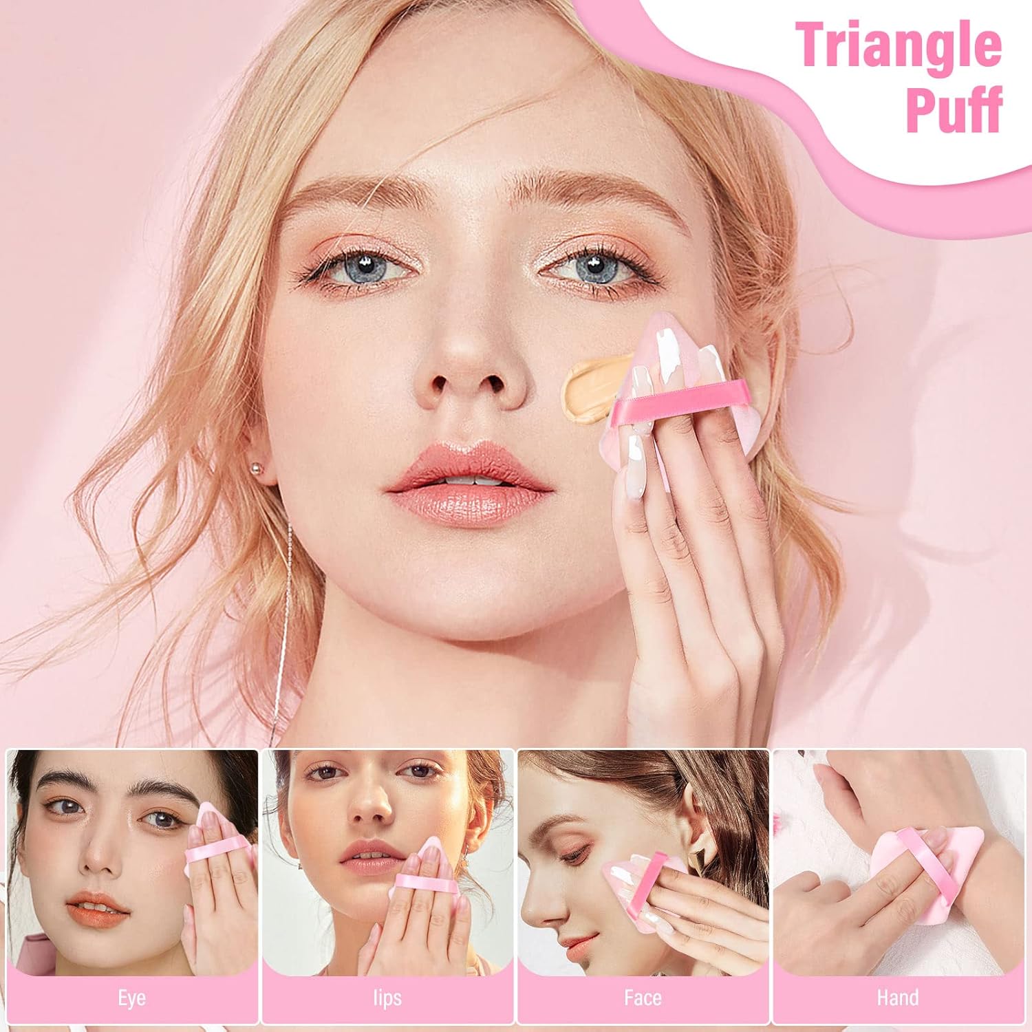 Thrilez 20pcs Triangle Powder Puff, Loose Powder Puffs Makeup Puff for Face Powder, Setting Powder Puff for Make Up, Face Puff Pads for Press Powder, Sponge Powder Applicator for Face and Eye (Pink)