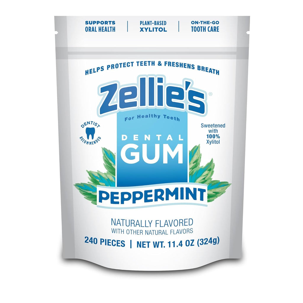 Zellie's | 100% Xylitol Peppermint Chewing Gum | No Aspartame, Gluten Free, Vegan & Kosher (240 Count - Pack of 1)