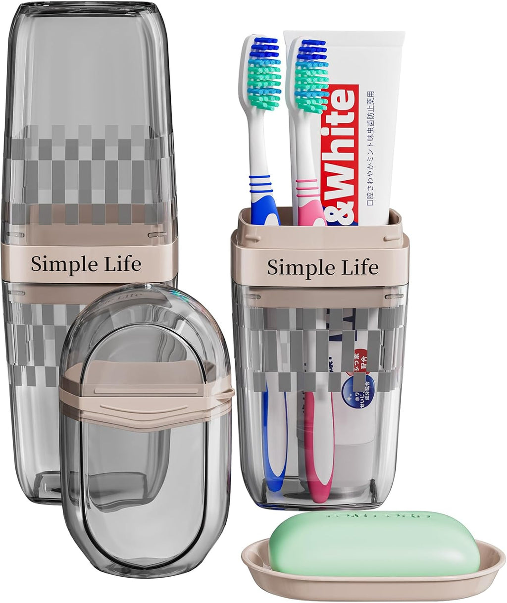 VITVITI Travel Soap Case Container, Portable Toothbrush Travel Case Dish Tray, 7.88 Inch Toothpaste Traveling Toothbrush Holder Set with Cover for Trip/Bathroom/Camping, Gray