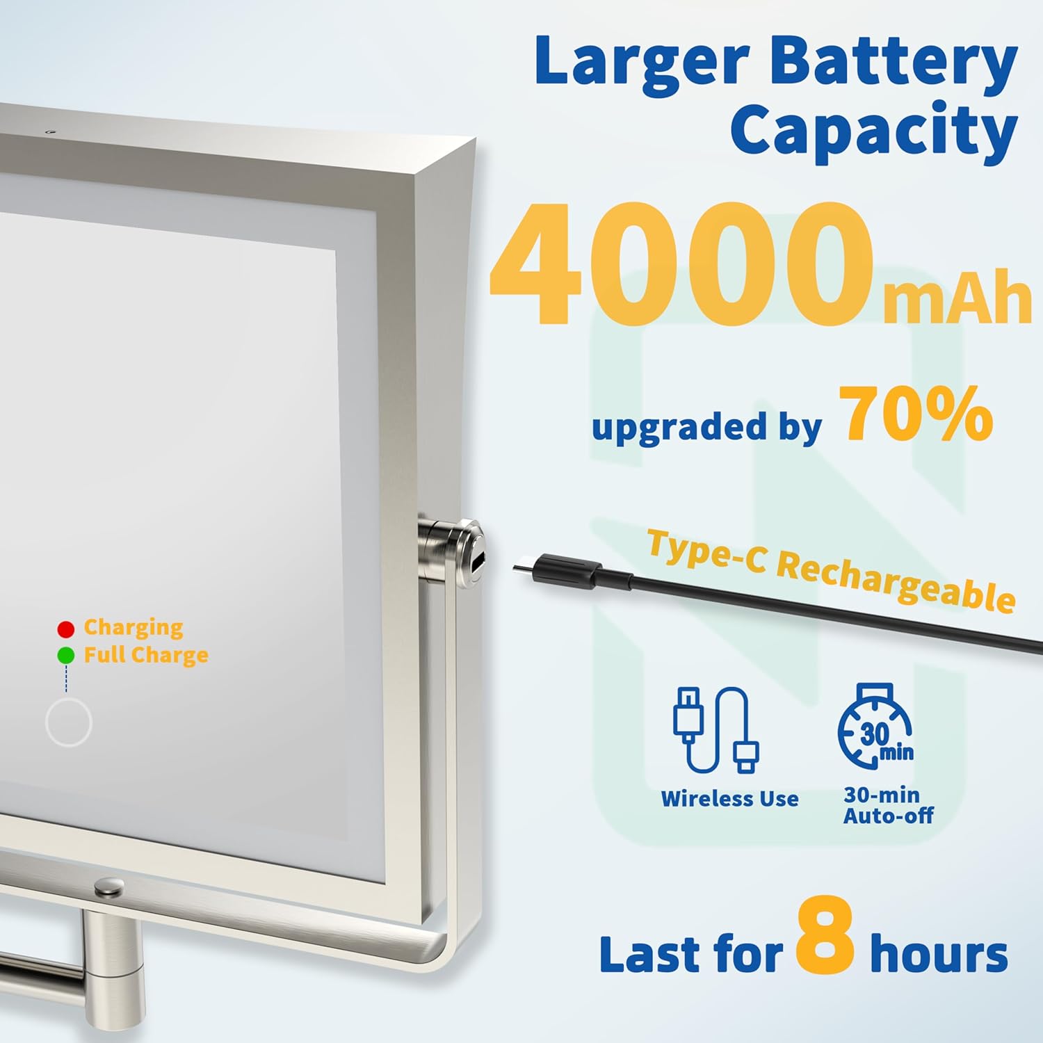 Ruacq Rechargeable Wall Mounted Makeup Mirror with Lights, Double Sided 1X/10X Magnifying Vanity Mirror with 3 Color Light, Touch Screen Dimmable, 360° Rotation Extension Foldable Arm(Brushed Nickel)