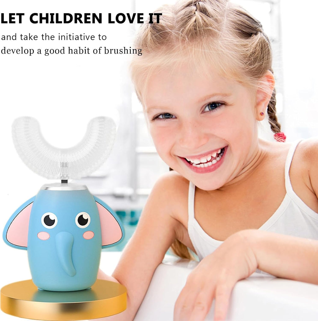 SNOWROSE Kids Electric Toothbrush U-Shaped Ultrasonic IPX7 Waterproof Design with 2 Brush Head 3 Modes, 360° Full Mouth Cleaning Automatic Children Toothbrush for 2-12 Years Old (Blue, 2-12 Age)