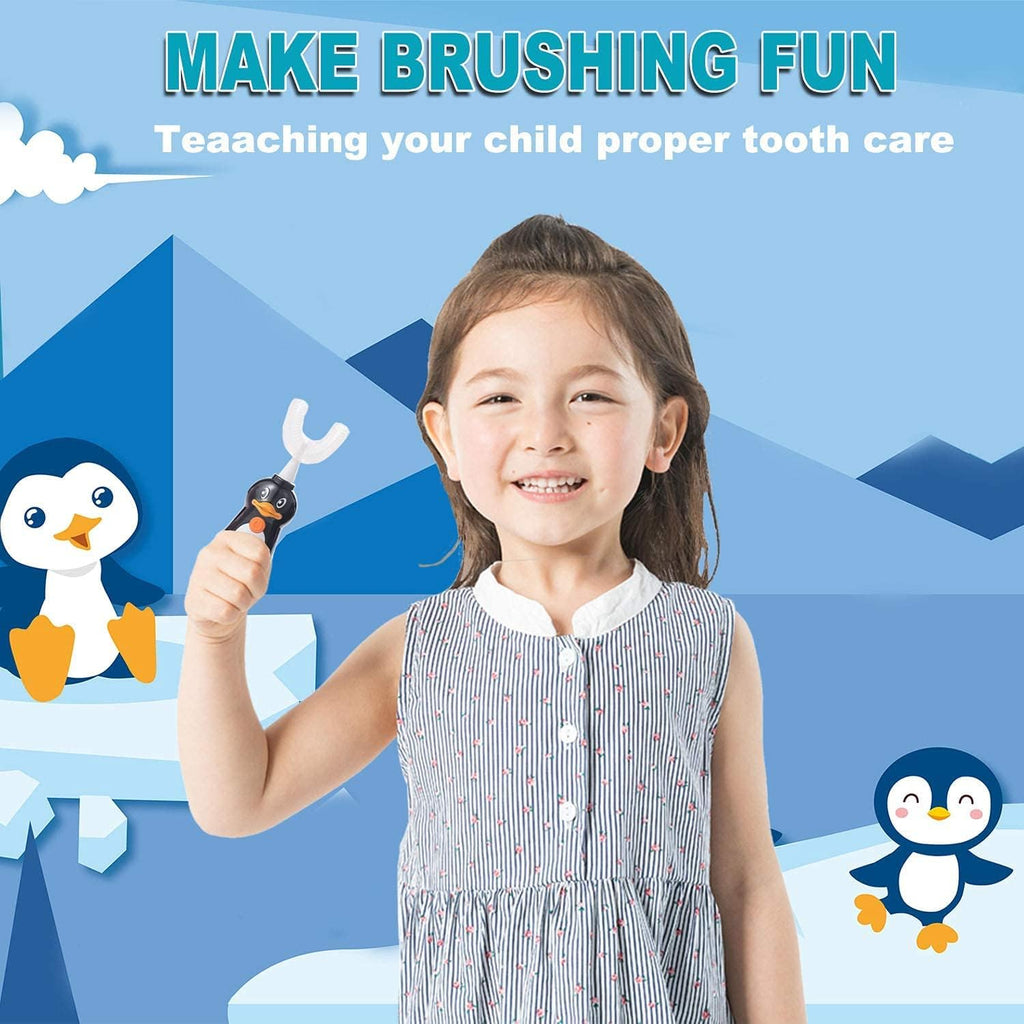 Kids Electric Toothbrush, U-Shaped Automatic Toothbrush,360° Cleaning with Three Types of Brush Heads,Large for 7-12 Years,Cartoon Modeling,Black,1 Pack