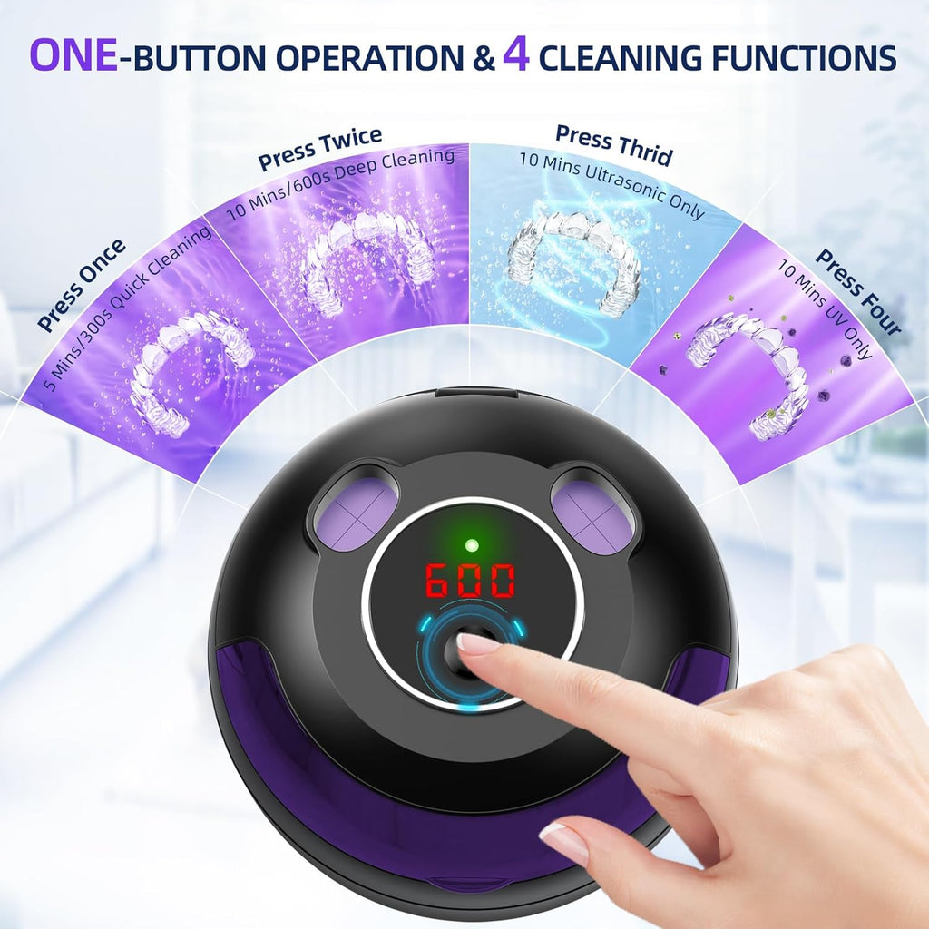 Ultrasonic Retainer Cleaner, Retainer Cleaner Machine for Dentures, Mouth Guards, Braces, Toothbrush Heads, Jewelry with 200ML Capacity, 45kHz Retainer Cleaning, 4 Modes for All Denture Brush