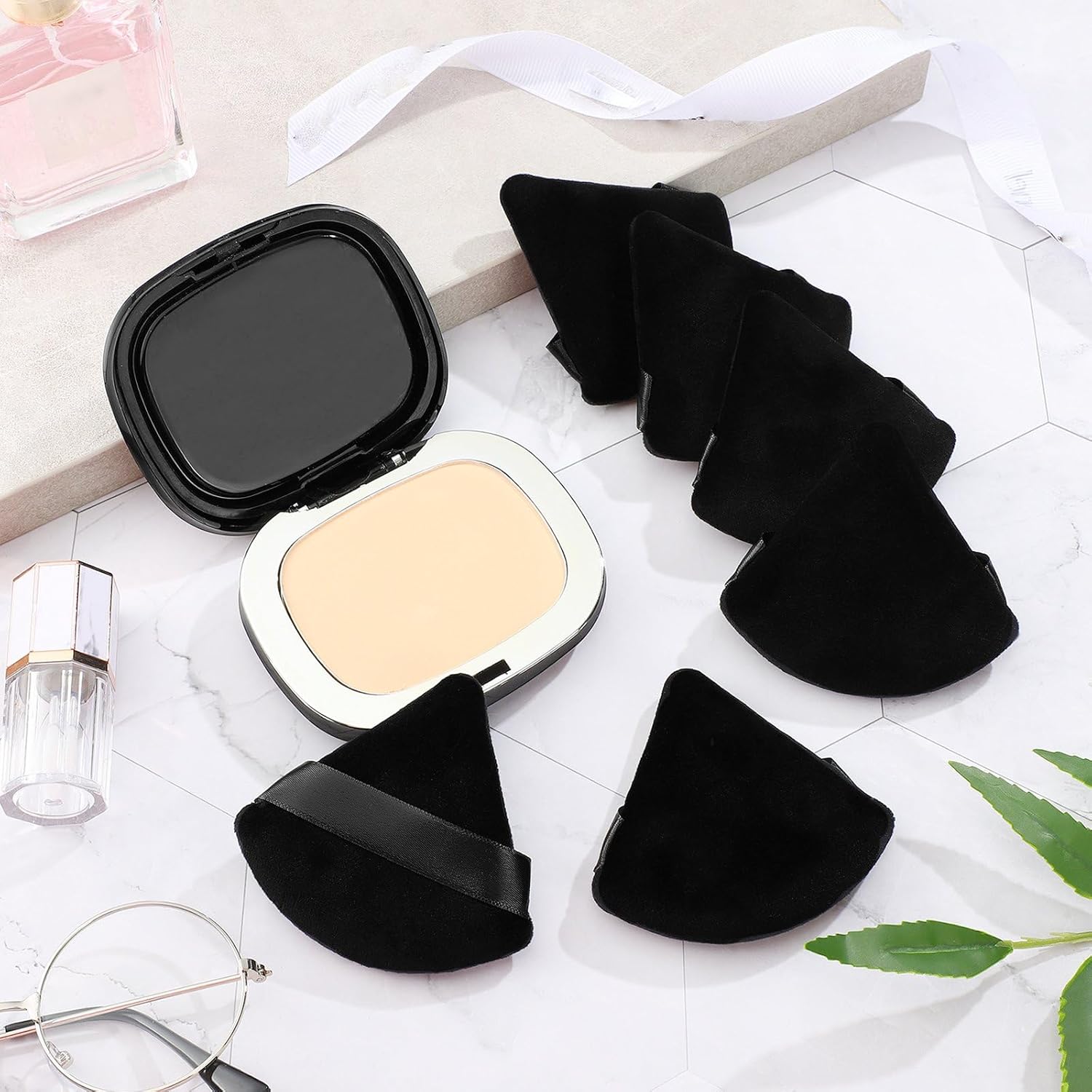 Suclain 48 Pcs Velour Triangle Powder Puff Soft Velour Makeup Puff for Face Powder Makeup Triangle Sponges for Wet and Dry Cosmetic Foundation Loose Mineral Body Tool(Black)