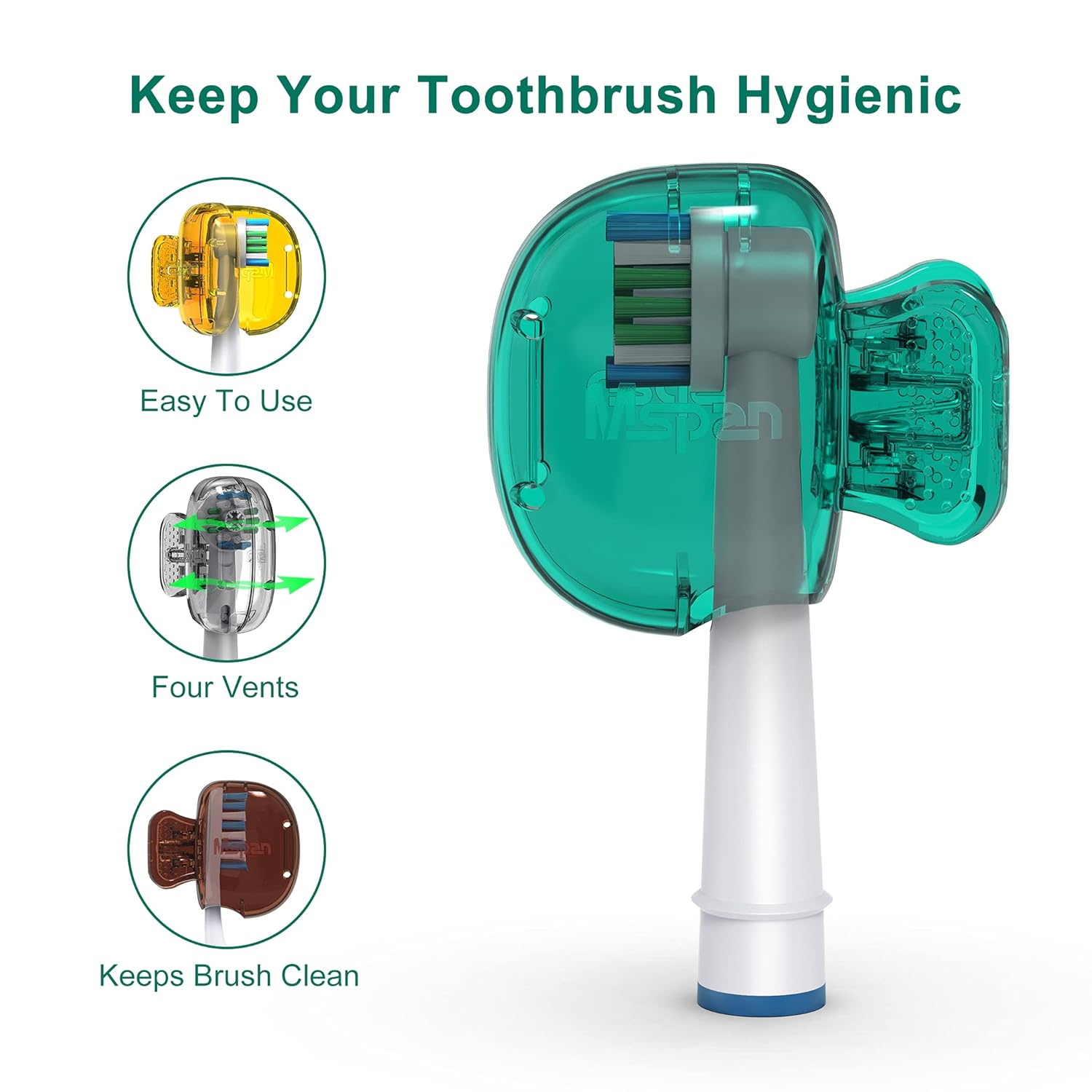 Mspan Toothbrush Protector Travel Cover: Brush Head Cap Cute Clip Case Bulk Guard - Oral Care Accessories Pod for Kids Adults