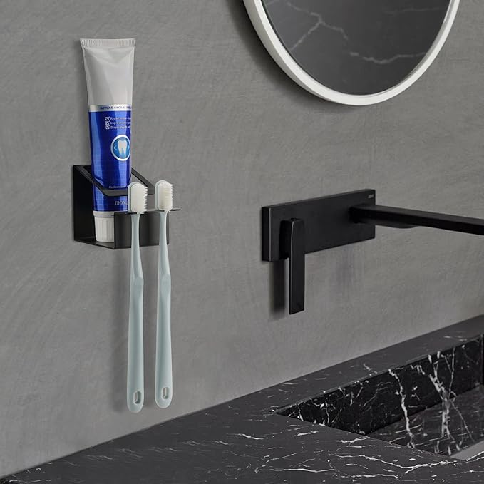 Stainless Steel Toothbrush Holder Wall Mounted, 3 in 1 Toothbrush, Toothpaste and Cup Holder, Adhesive Toothbrush Organizer for Bathroom