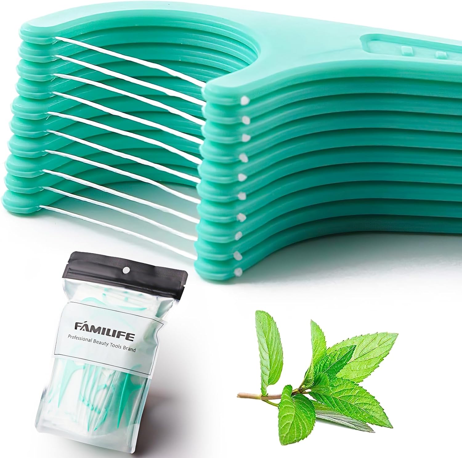 FAMILIFE Individually Wrapped Floss Picks, 100PCS Mint Dental Floss Cleaner, Tooth Picks Flossers with Portable Individual Packaging, Toothpicks Helps to Fight Tooth Decay and Keep Your Teeth Clean