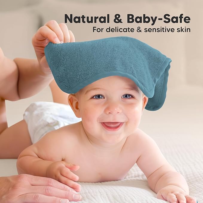 6-Pack Baby Washcloths - Soft Absorbent Viscose from Bamboo Wash Cloths for Babies, Kids, Toddlers, Infant, Newborn Bath Towels, Gentle on Sensitive Skin, 10x10 Reusable Face Towels (Aegean Blue)