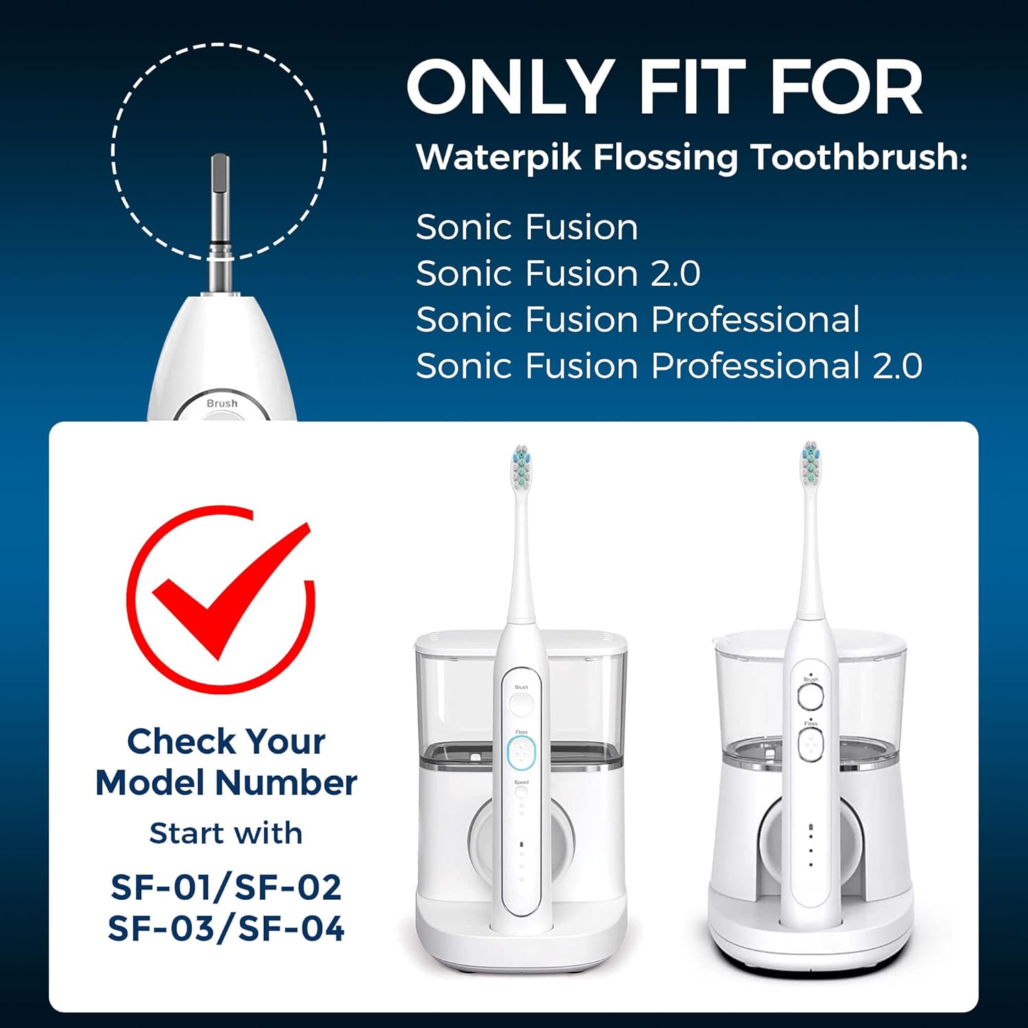 3 Pack Toothbrush Replacement Heads Compatible with WaterPik Sonic Fusion 2.0, FitMount Flossing Brush Head Fit for Water-Pic SF-01W SF-02W and 2.0 SF-03 SF-04