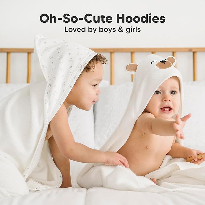 KeaBabies Hooded Baby Towel for Newborn - Viscose Derived from Bamboo Large Baby Bath Towels with Hood for Boys, Girls, Toddler, Extra Absorbent & Soft Newborn Bath Essentials (Grizzly, Petite)