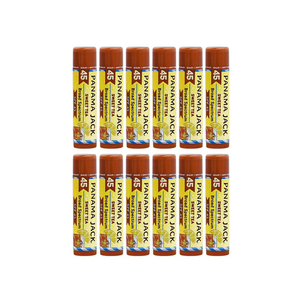 Panama Jack Sunscreen Lip Balm - SPF 45, Broad Spectrum UVA-UVB Sunscreen Protection, Prevents & Soothes Dry, Chapped Lips, Sweet Tea, 12-pack