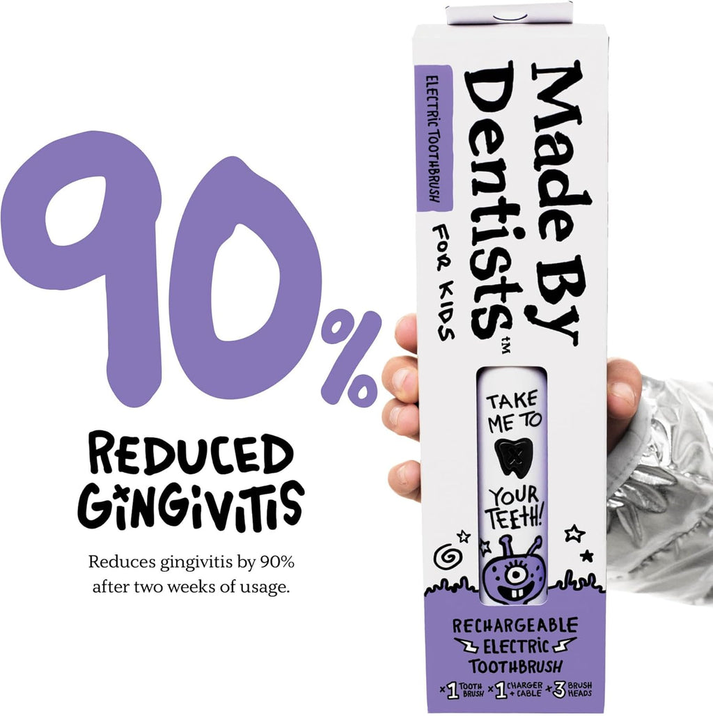 Made by Dentists Kids Electric Toothbrush - Rechargeable Vibrating Toothbrush with Timer, Includes 6 Replacement Heads, Halloween Gifts for Kids, Girls and Boys, Kid & Toddlers Age 2+, Alien