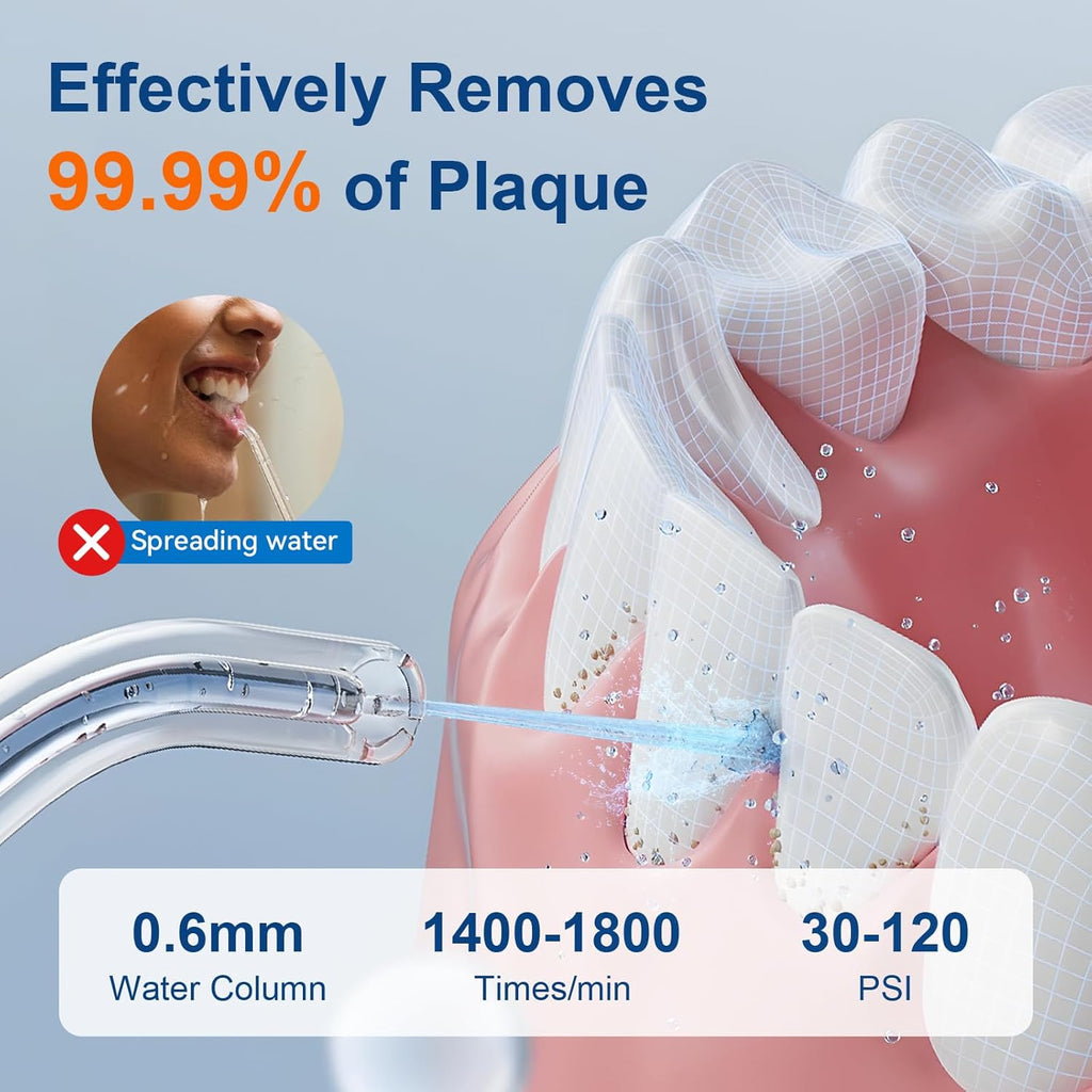 Portable Water Flosser for Teeth with Exquisite Travel Case, Cordless Rechargeable Mini Oral Irrigator with Removable Tank, IPX7 Waterproof, 4 Modes & 4 Jet Tips for Tooth Cleaning (White)