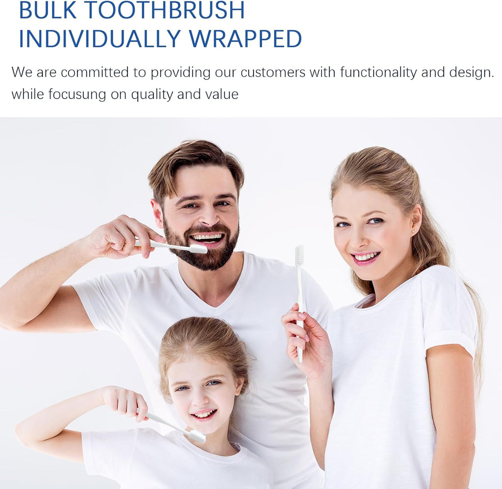 100 pcs Bulk Toothbrushes Individually Wrapped, White Manual Disposable Travel Toothbrush for Adult, Soft Bristles for Homeless,Travel, Hotels