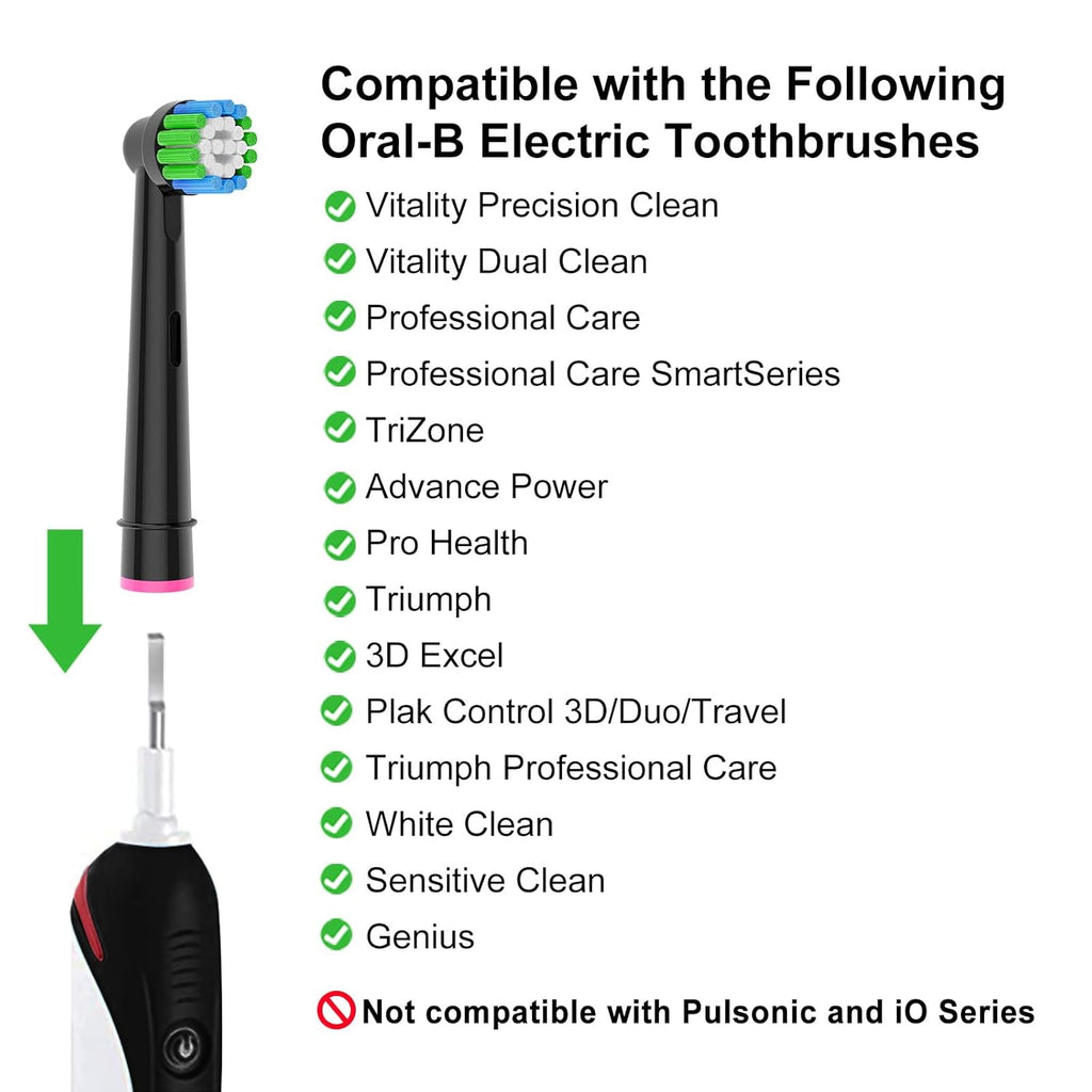 16 Pack Precision Replacement Brush Heads Compatible with Oral B Braun Electric Toothbrush. 8pcs White and 8pcs Black.