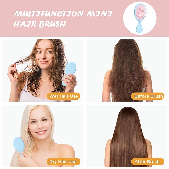 Mini Hair Brush, Detangling Hairbrush for Dry and Wet Hair, Small Size Travel Detangler Brush for Girls Boys Kids Women Men for All Hair Types (Blue)