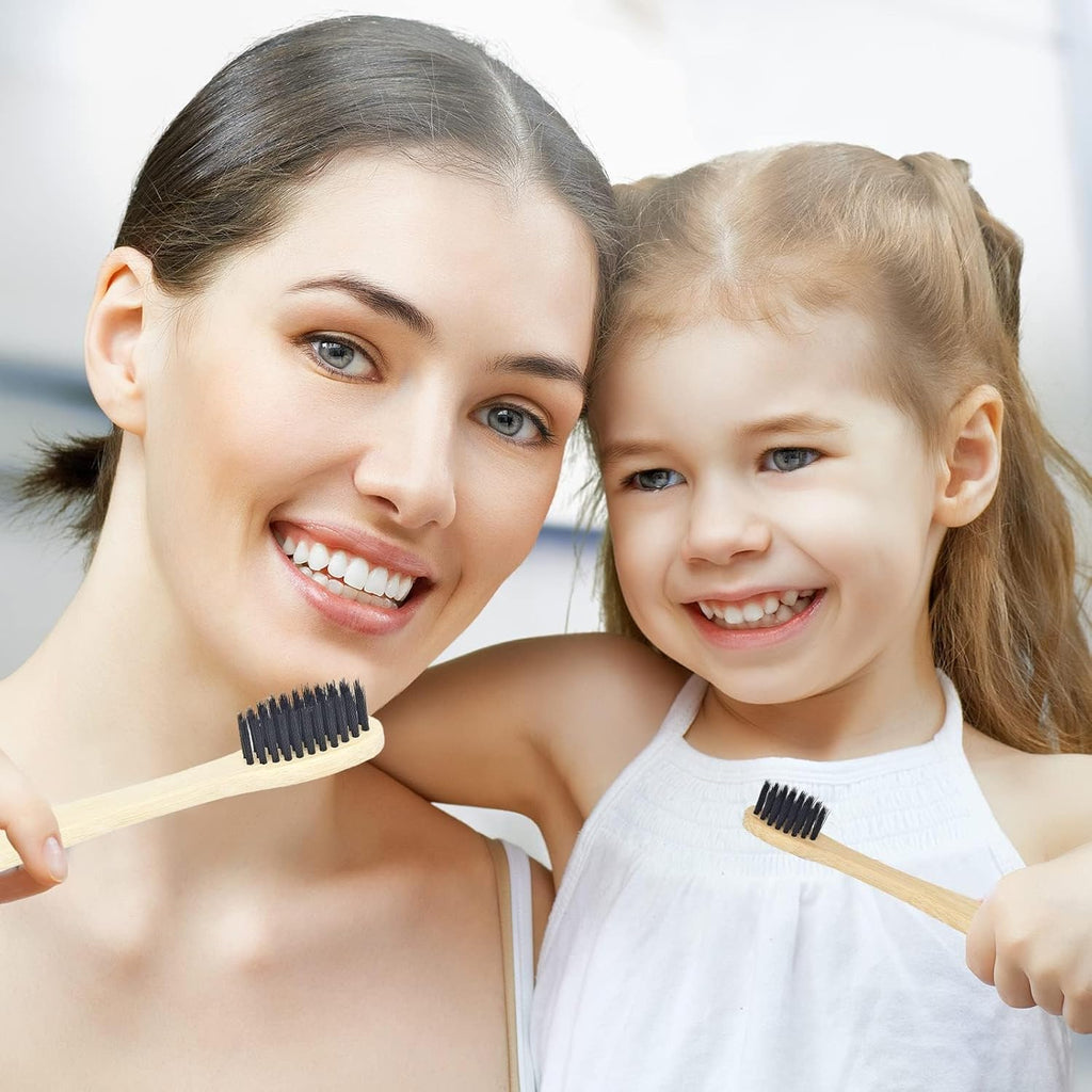 SEVENHEAD Bamboo Toothbrushes Adults & Kids Family Set 6+4 PCS Soft Bristles Wooden Toothbrushes, Natural Biodegradable BPA Free Eco Friendly Toothbrushes Black
