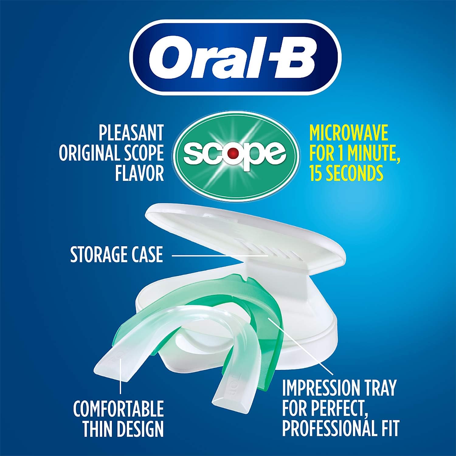 Oral-B Mouth Guard for Grinding Teeth at Night - Nighttime Dental Guard for Sleeping – Moldable Night Guard with Scope Mint Flavor – Less Than 3-Minutes for Custom Teeth Protection
