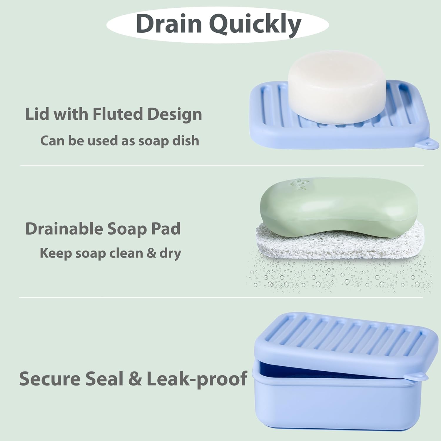 2PC Portable Leakproof Travel Soap Case, Silicone Travel Soap Case, Compact Soap Holder with Drainage Layer, Travel Soap Holder for Camping, Gym, Outdoor (Blue&Yellow)