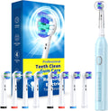 TEETHEORY Rotating Electric Toothbrush for Adults with 8 Brush Heads (2 Types), 4 Modes Deep Clean Electric Toothbrush with Rechargeable Power and 2 Min Smart Timer (7-SkyBlue, p1)