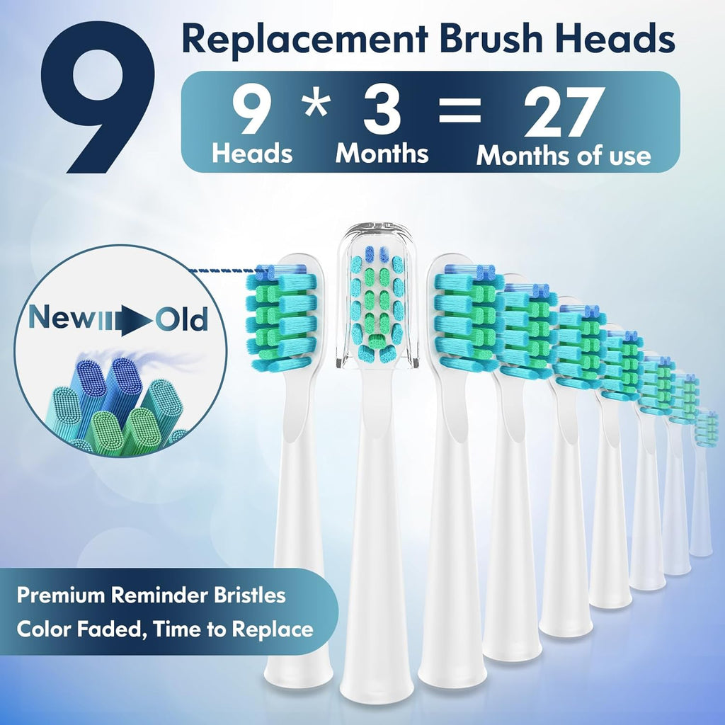 Electric Toothbrush for Adults Kids Electric Toothbrush Rechargeable Sonic Toothbrush Ultrasonic Toothbrush with Timer, 9 Brush Heads, 5 Cleaning Modes 4-Hour Charge Lasts 60 Days (New White)