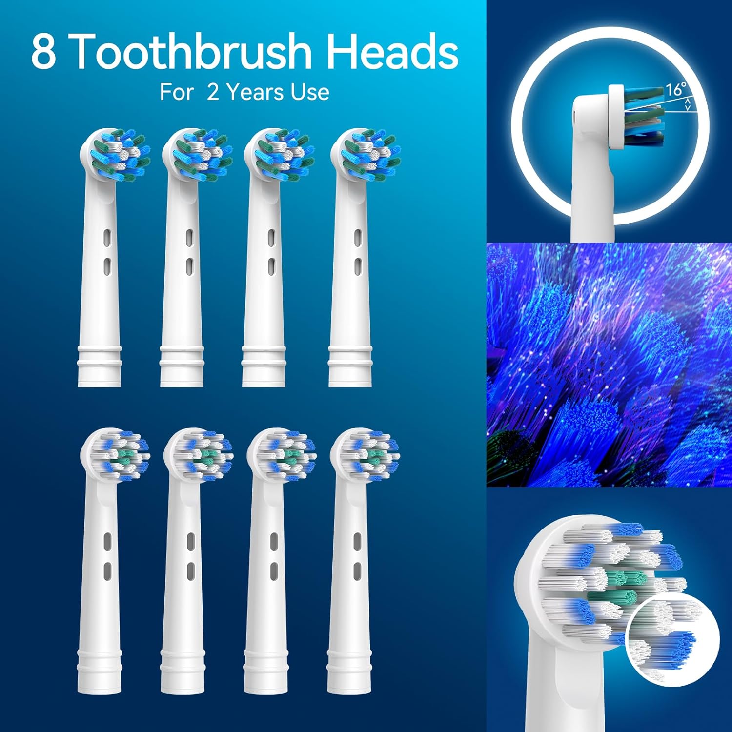 SEAGO Rotating Electric Toothbrush with 8 Round Brush Heads, with 5 Cleaning Modes, Sonic Technology Whitening Teeth in 14 Days, for Adult and Kids, SG-2603 (Blue)