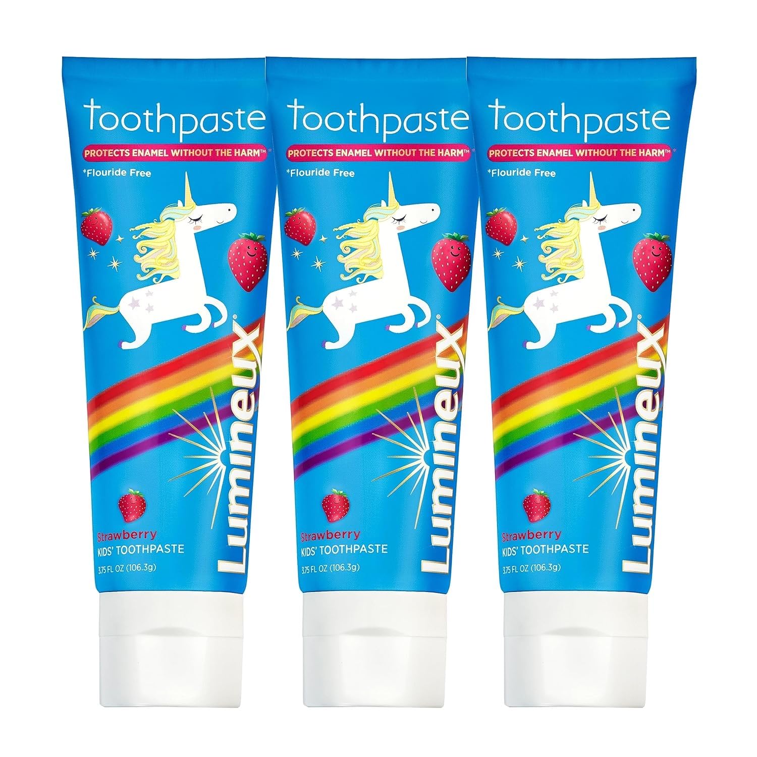 Lumineux Oral Essentials 3 Pack Kids Toothpaste Fluoride Free | Strawberry | NO Artificial Flavors, Colors, SLS Free | Dentist Formulated No Harsh Chemicals