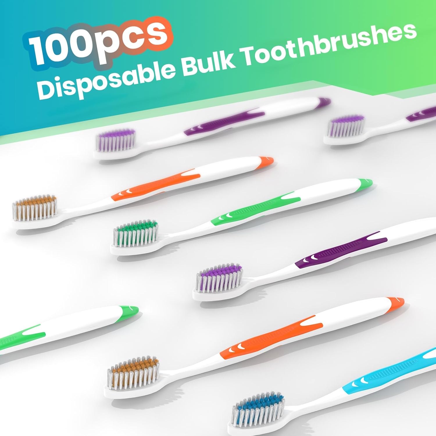 100 Pack Individually Wrapped Bulk Toothbrushes for Adults & Kids, Disposable Tooth Brush, Medium Soft Bristles for Travel, Donations, Hotels