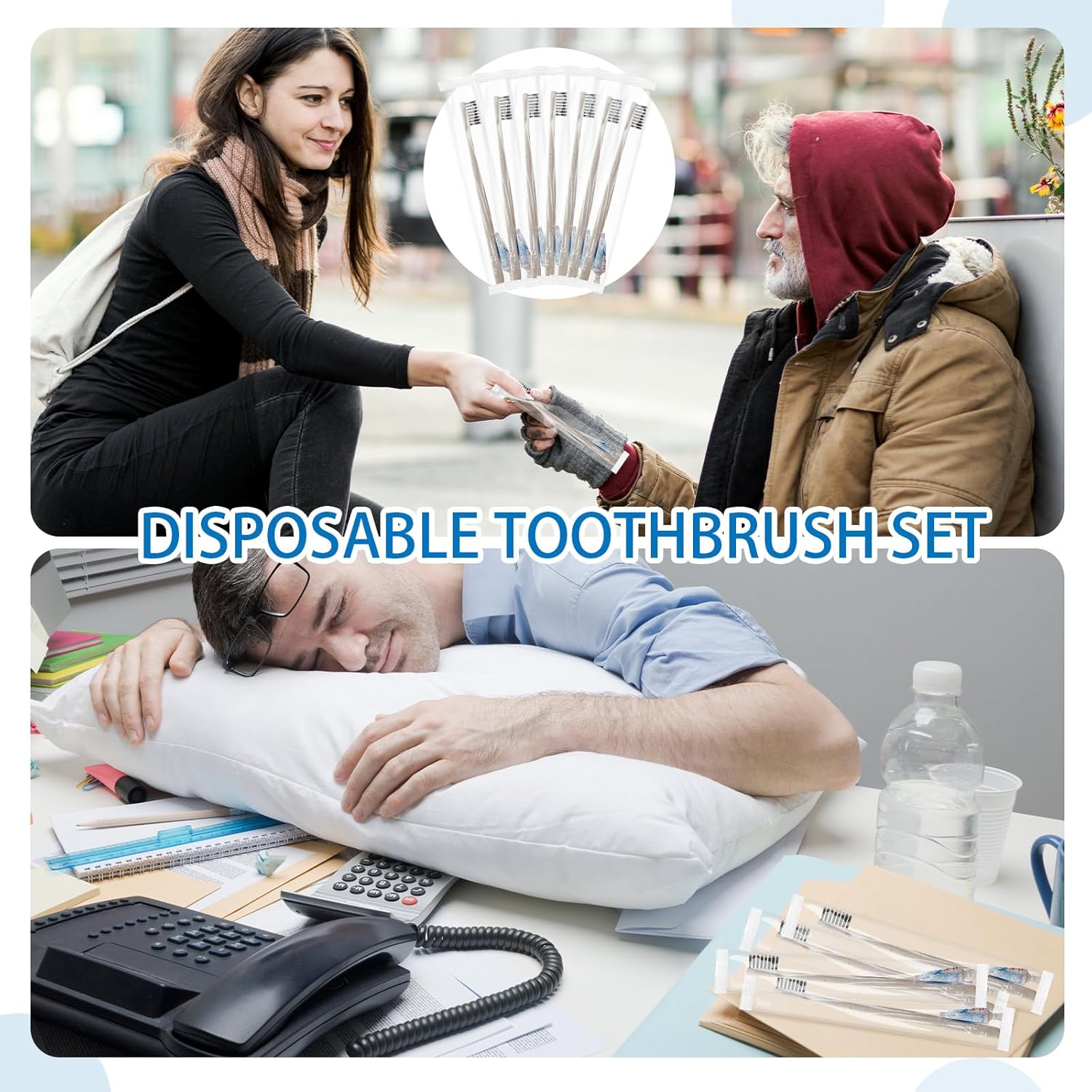 Uiifan 250 Sets Disposable Toothbrushes with Toothpaste Bulk Individually Wrapped Travel Toothbrush Kit Soft Bristle Tooth Brushes Homeless Supplies for Hotel Shelter Nursing Home Charity Donation