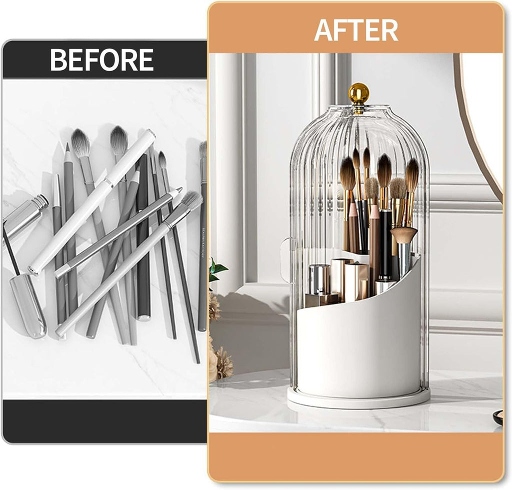 Sliding Lid Toothbrush Organizer, Toothbrush Holders with Sliding Lid, 360° Rotating Dustproof Concealed Toothbrush Holder, 3-Slot Varying Heights, Ideal for Bathroom, Makeup & Travel (2Pcs Black)