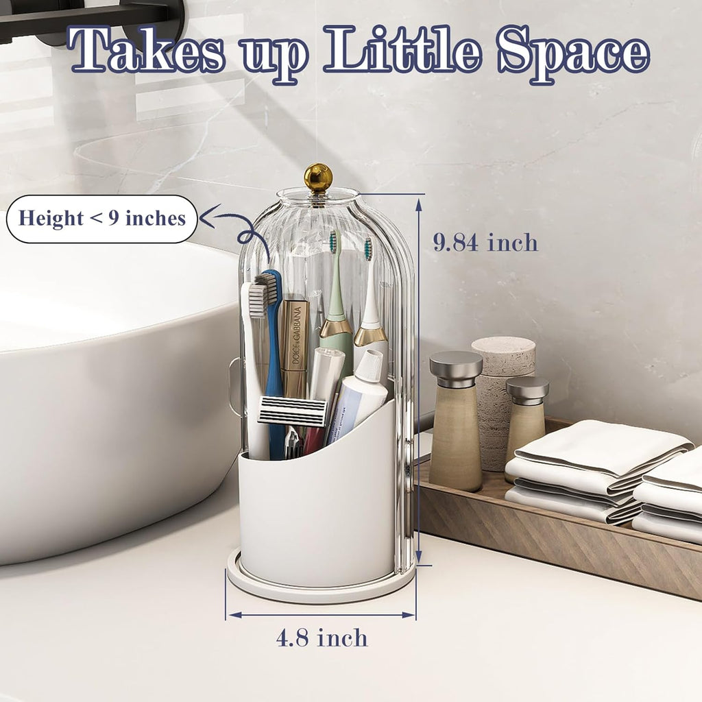 Dustproof Toothbrush Holders with Cover, Rotating Electric Toothbrush and Toothpaste Holder for Bathroom Countertop, 3 Slots Makeup Brushes Organizer, Transparent