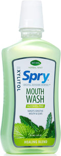Spry Natural Xylitol Mouthwash Fluoride Free with Enamel Support, Alcohol-Free, Gentle, Non-GMO, Herbal Mint - 16 fl oz (Pack of 1)