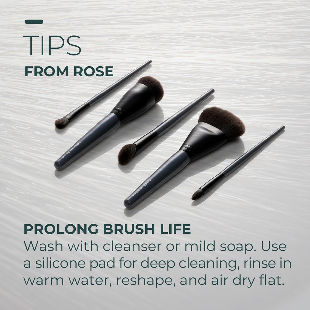 Rose and Ben Beauty Essential Travel 5 Piece Brush Set | Professional Blending Brush for Liquid & Cream Makeup | Cruelty Free