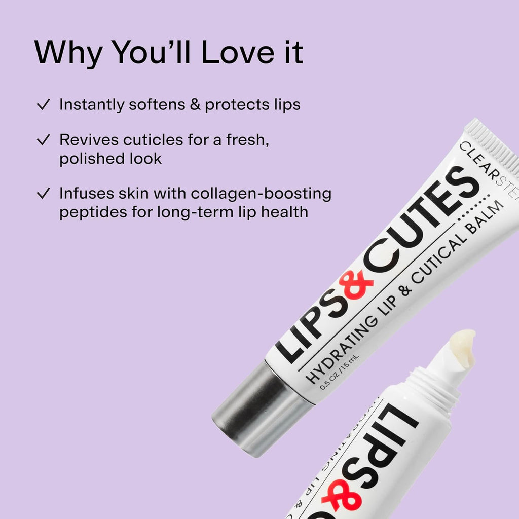 CLEARSTEM LIPS&CUTES Lip Balm & Cuticle Care - Multi-Tasking Hydrating Balm with Peptides, Vitamin E & Green Tea - Lip Care Products & Cuticle Balm Essentials for Daily Soothing & Nourishing Routine