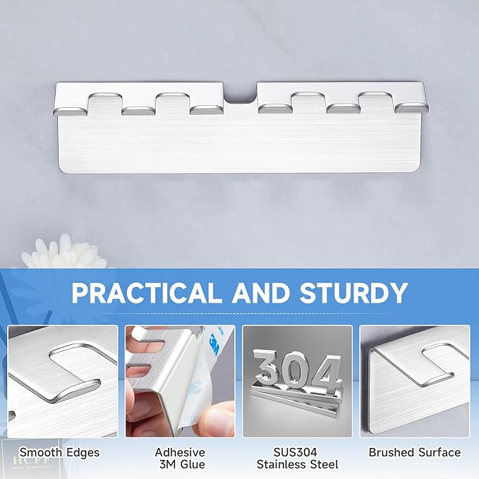 Toothbrush Holders Wall Mounted, Stainless Steel Toothbrush Holder, Electric Toothbrush Holder for Bathroom, Adhesive Toothbrush Organizer, Electric Toothbrush Head Holder, Razor Holder for Shower