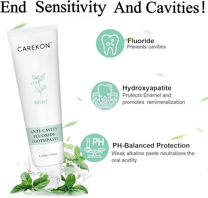 Hydroxyapatite Toothpaste for Sensitive Teeth, Fluoride Toothpaste for Cavity Reversal, Enamel Remineralization, Gum Repair, Teeth Whitening, Home & Travel Size, Mint Flavor, 3 x 3.52oz