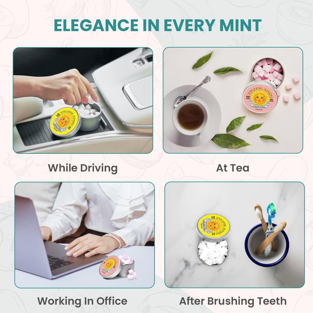 Xylitol Stone Sugar Free Candy - Vegan & Keto Friendly Unique Hard Candy - 100% Natural Flavor Candies - Gluten Free & Non-GMO Breath Freshener Low Calorie Mints - Pack of 3 (Peach, Strawberry, Lemon)