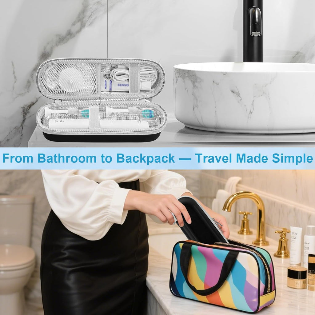 Electric Toothbrush Travel Case for Philips Sonicare 4100 6100 5100 6500 Series Electric Toothbrush, Hard EVA Toothbrush Protective Holder, Water-Resistant（Includes 2 Brush Head Covers）