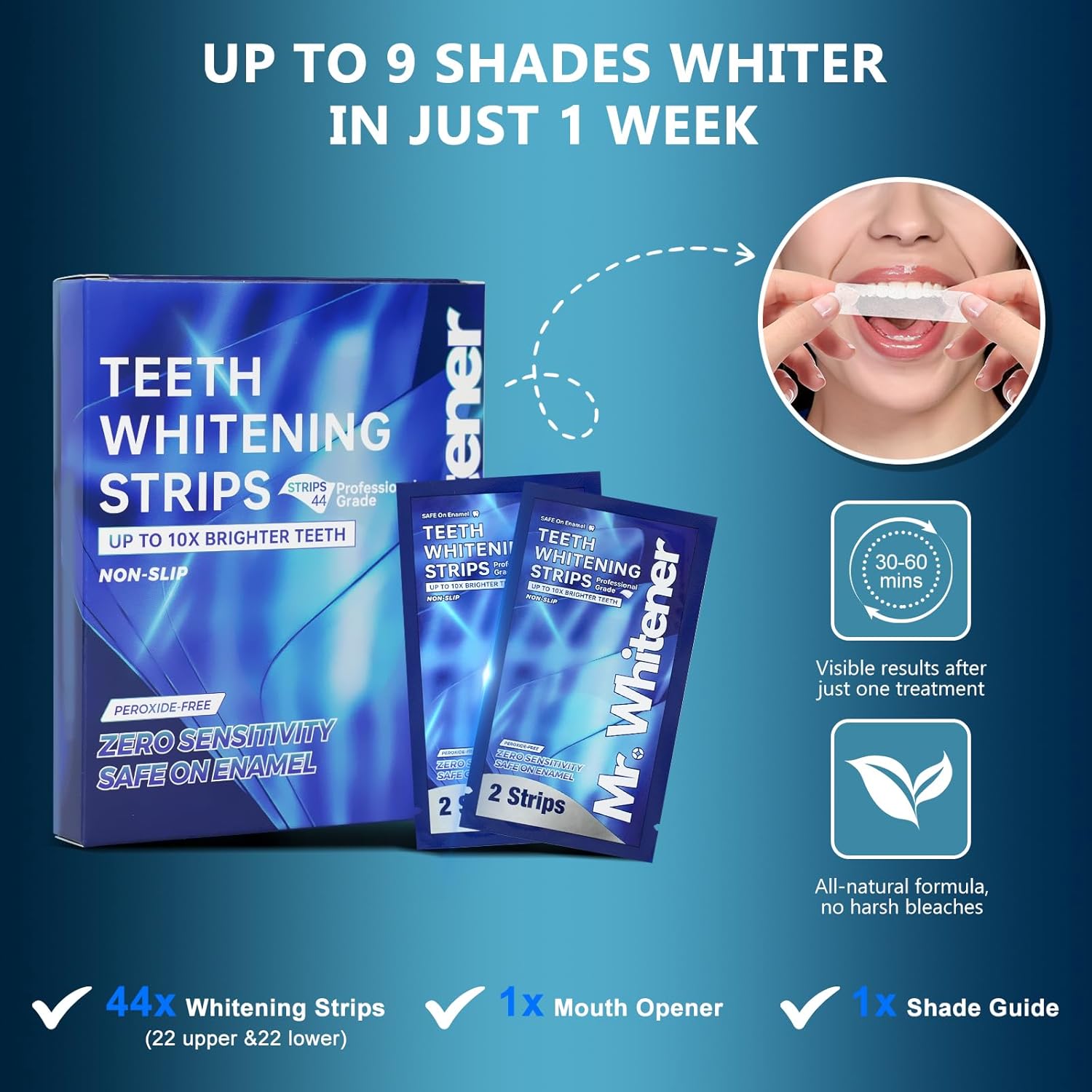 Teeth Whitening Strips, Professional Tooth Whitening Kits: 44 Strips 22 Packs Teeth Whitening Strips, Dentist-Approved, Peroxide-Free, Enamel Safe, Sensitivity Free Formula