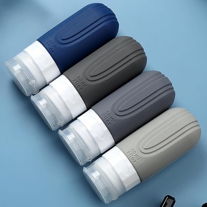 Travel Bottles for Toiletries, Tsa Approved 2oz Travel size Bottles, BPA Free Leak Proof Travels Toiletry Containers, Traveler Accessories with Toiletry Bag for Shampoo Liquid (4 Pack)