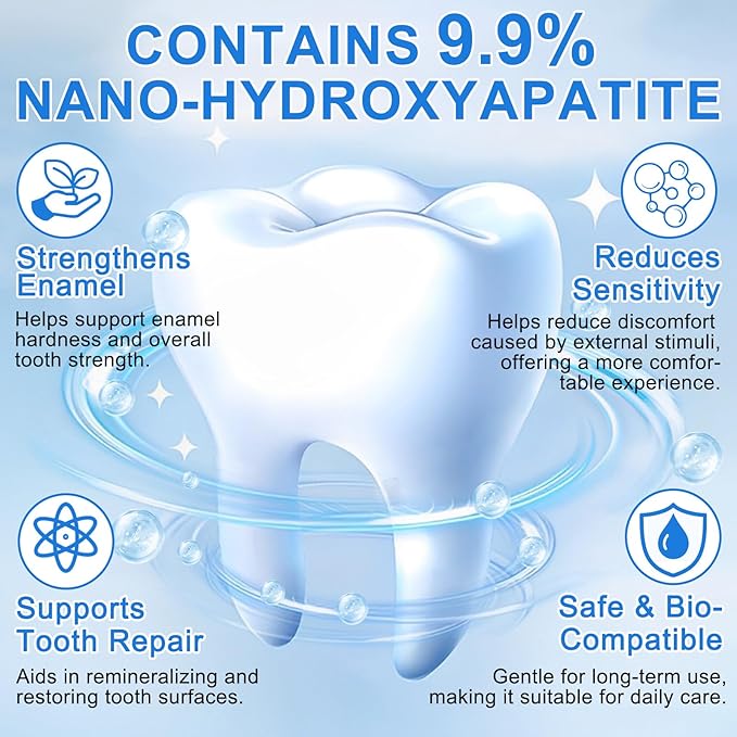 Hydroxyapatite Toothpaste 9.9%, Nano Hydroxyapatite Toothpaste (Fluoride Free) for Enamel Protection and Tooth Strengthening –Gentle Mint, Fresh Breath, Daily Use for Oral Care